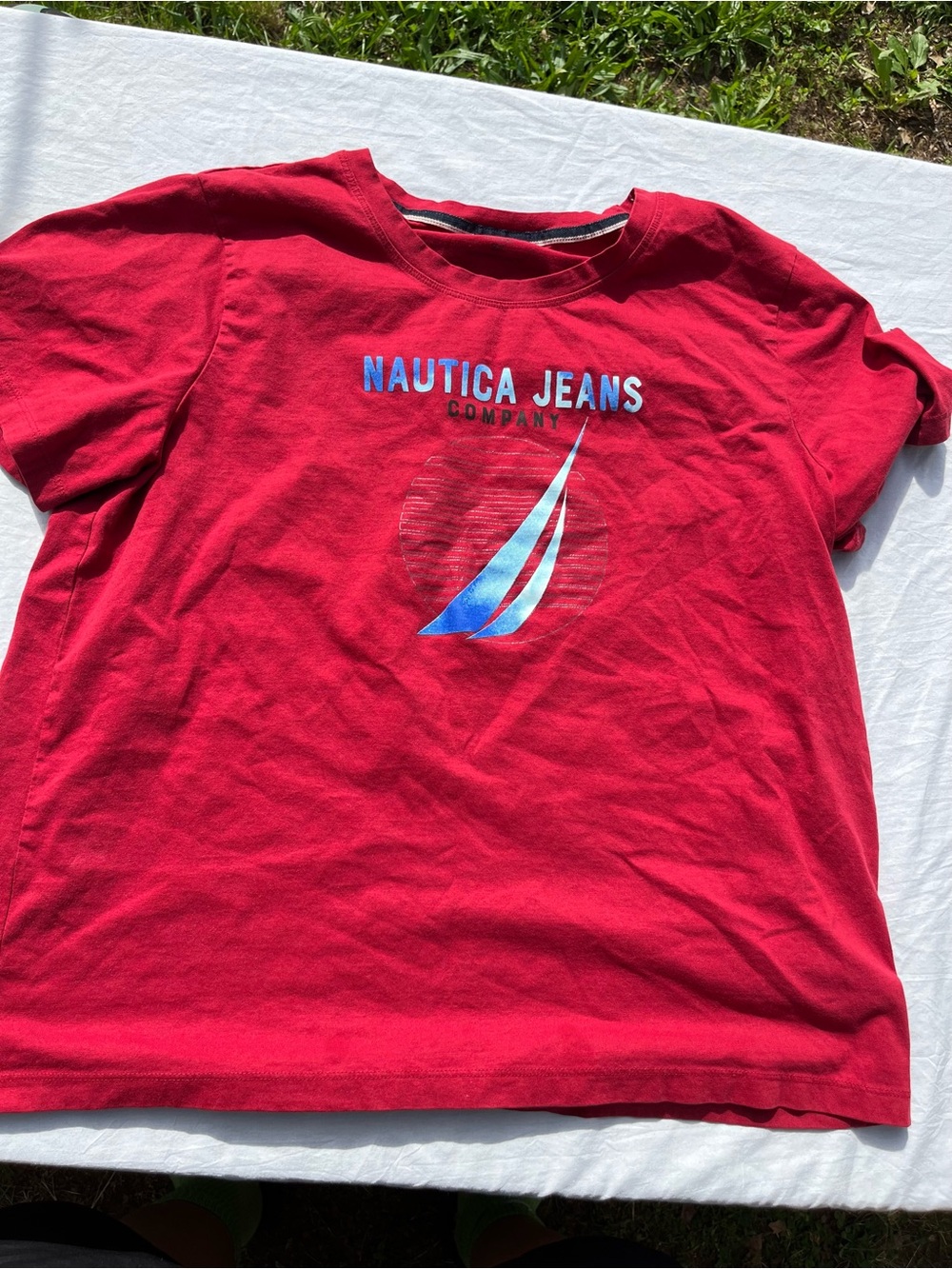 Nautica Jeans Red Logo Sail Tee women 2xl